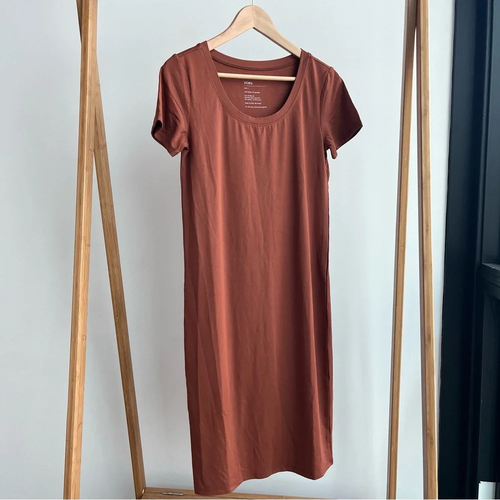 Storq Maternity T-Shirt Dress Cinnamon NWOT - Picture 3 of 4